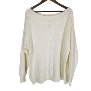 Lane Bryant Cable Knit Sweater Womens Long Sleeve Cream Boat Neck